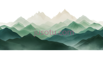 山脉,水墨画,绿色, PNG