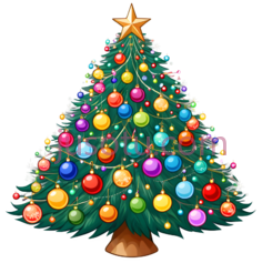 圣诞树,卡通,绿色,红色,黄色,蓝色,紫色PNG