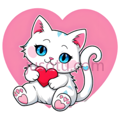 猫咪,卡通,白色,粉色,蓝色PNG