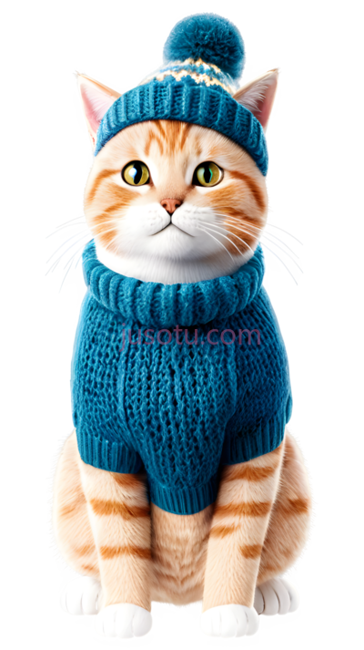 猫,戴帽子,毛衣,橙色,蓝色, PNG
