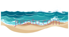 海浪,沙滩,卡通,蓝色, 白色, 棕色PNG