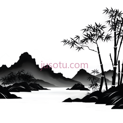 山水画,竹子,风景, PNG