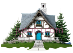 小木屋,乡村,白色, 蓝色, 绿色PNG