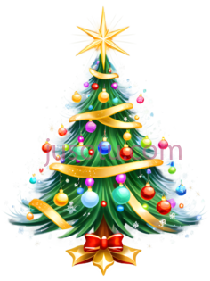 圣诞树,卡通,绿色,黄色,红色,蓝色,紫色PNG