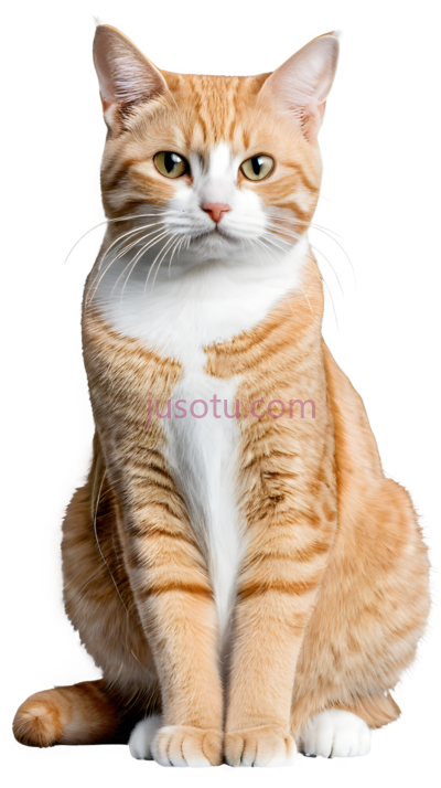 猫,坐姿,橙色,白色, PNG