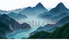 山水画,水墨画,蓝色调PNG