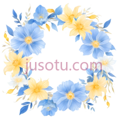 花环,插画,蓝色,黄色PNG