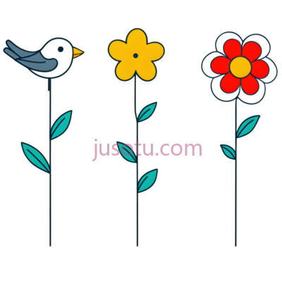 鸟,花,卡通,红色,白色, PNG