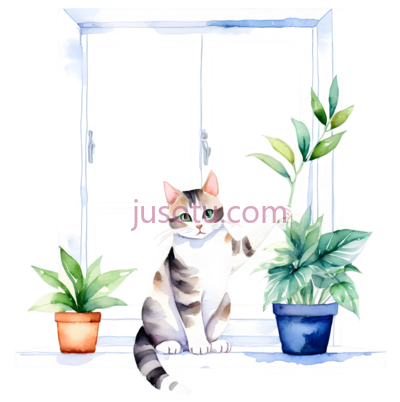 猫,植物,窗户, PNG