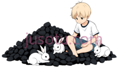 男孩,小兔子,煤炭PNG