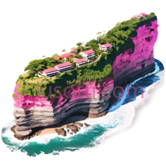 岛屿,卡通,绿色, 粉色, 蓝色PNG