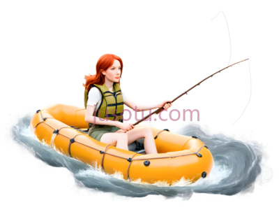 山间漂流,橡皮艇,红发女人, PNG
