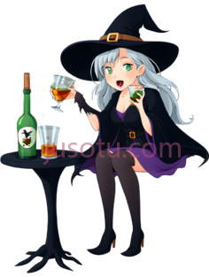 女巫,卡通,黑色,紫色,绿色PNG