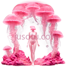 玻璃,人体,粉色花朵,水母PNG