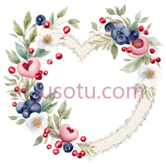 心形花环,水彩画,白色,蓝色,红色PNG