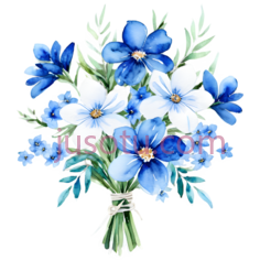 花束,水彩画,蓝色,白色PNG