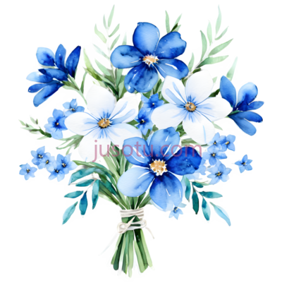 花束,水彩画,蓝色,白色, PNG
