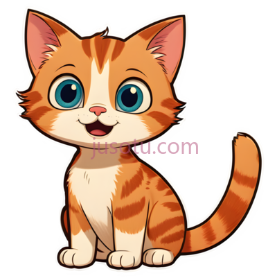 小猫,卡通,橙色,白色, PNG