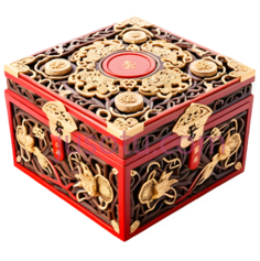 首饰盒,中式,红色,金色PNG