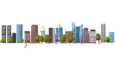 城市天际线,现代,蓝色,灰色,棕色,白色PNG