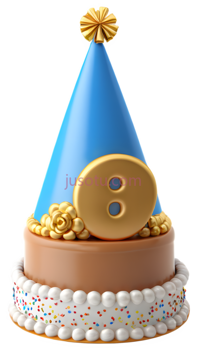 生日蛋糕,卡通,蓝色,金色,白色, PNG
