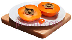 柿子,木桌,茶杯PNG