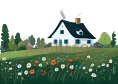 草屋,草地PNG