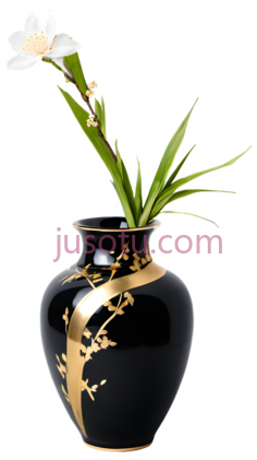 花瓶,黑色带金色花纹PNG