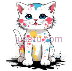 猫,卡通,白色,蓝色,黄色,粉色PNG