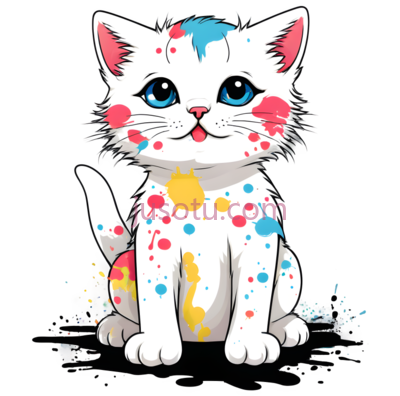 猫,卡通,白色,蓝色,黄色,粉色, PNG