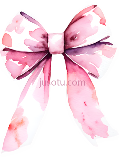 粉色蝴蝶结,水彩画, PNG
