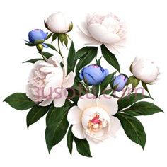 牡丹花,插画,白色,蓝色PNG