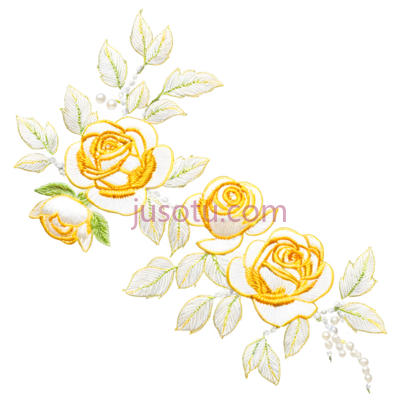玫瑰花,刺绣,黄色, PNG