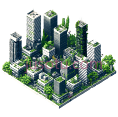 城市景观,现代建筑,绿色,灰色,白色PNG