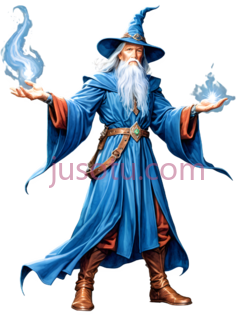 巫师,卡通,蓝色长袍, 棕色靴子PNG