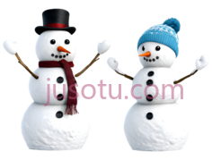 雪人,戴礼帽,围巾,戴蓝色帽子,白色身体,蓝色帽子PNG