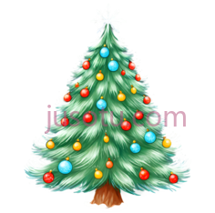 圣诞树,插画,绿色, 红色, 黄色PNG