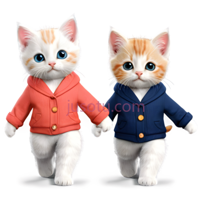 卡通猫,穿着红色外套,穿着蓝色外套,橙色,白色, PNG