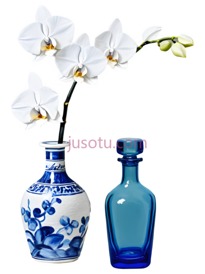 花瓶,兰花,传统中式,现代,白色带蓝色图案,蓝色, PNG
