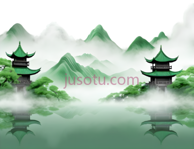 山水画,水墨,绿色,白色, PNG