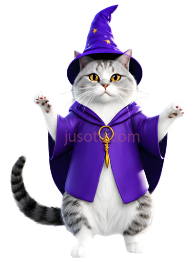 猫,魔法师,白色带灰色条纹, PNG