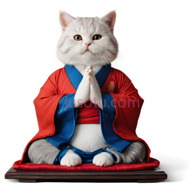 猫,穿着僧侣服装,白色,红色, PNG