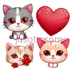 小猫,心形,花朵,卡通,浅棕色,白色PNG