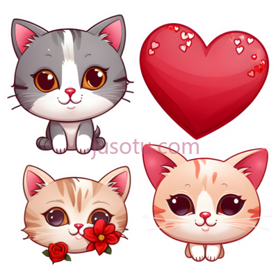 小猫,心形,花朵,卡通,浅棕色,白色, PNG