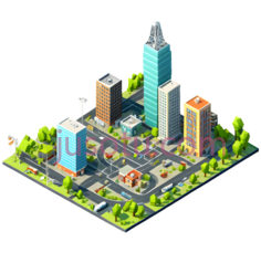 城市景观,蓝色,黄色,绿色PNG