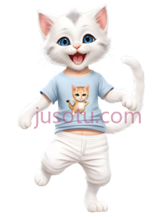 卡通猫,活泼可爱,白色PNG