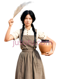 女孩,复古乡村风,白色上衣, 灰色背带裙PNG