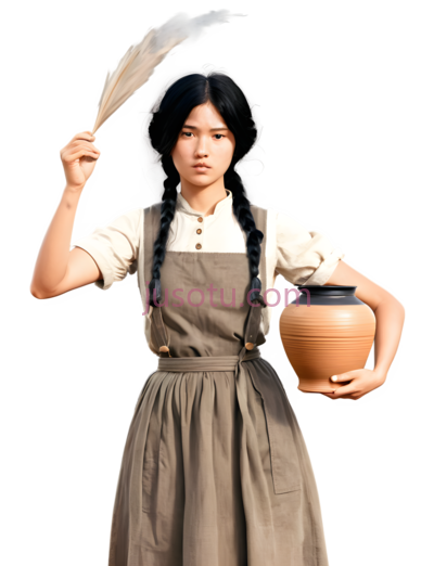 女孩,复古乡村风,白色上衣, 灰色背带裙, PNG