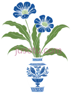 花瓶,蓝白色调的花瓶图案PNG