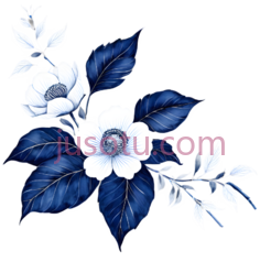 花朵,叶子,插画,蓝色,白色PNG